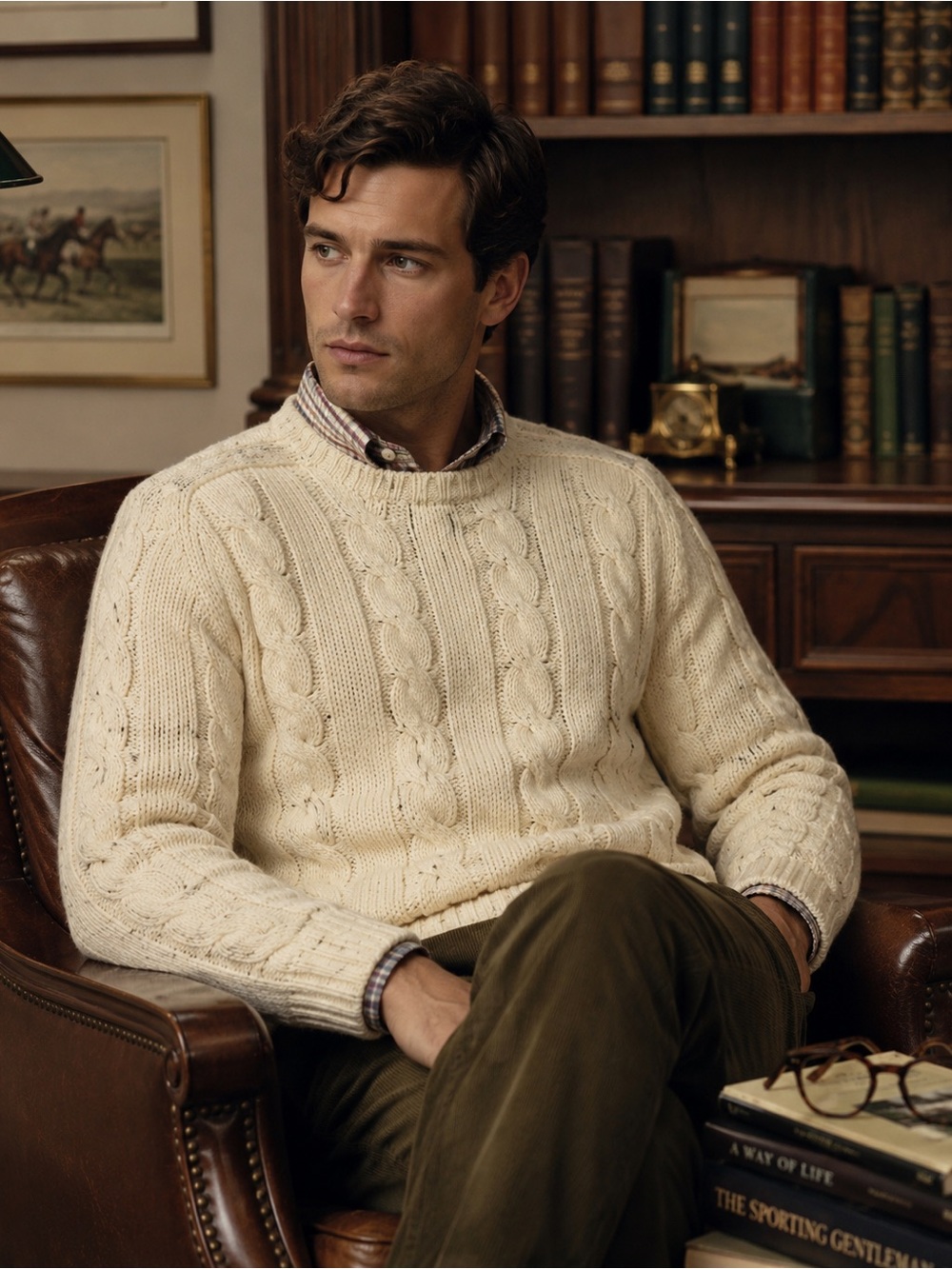 Vintage Polo Ralph Lauren Cable Knit Fisherman Sweater Cream Cotton L Heritage